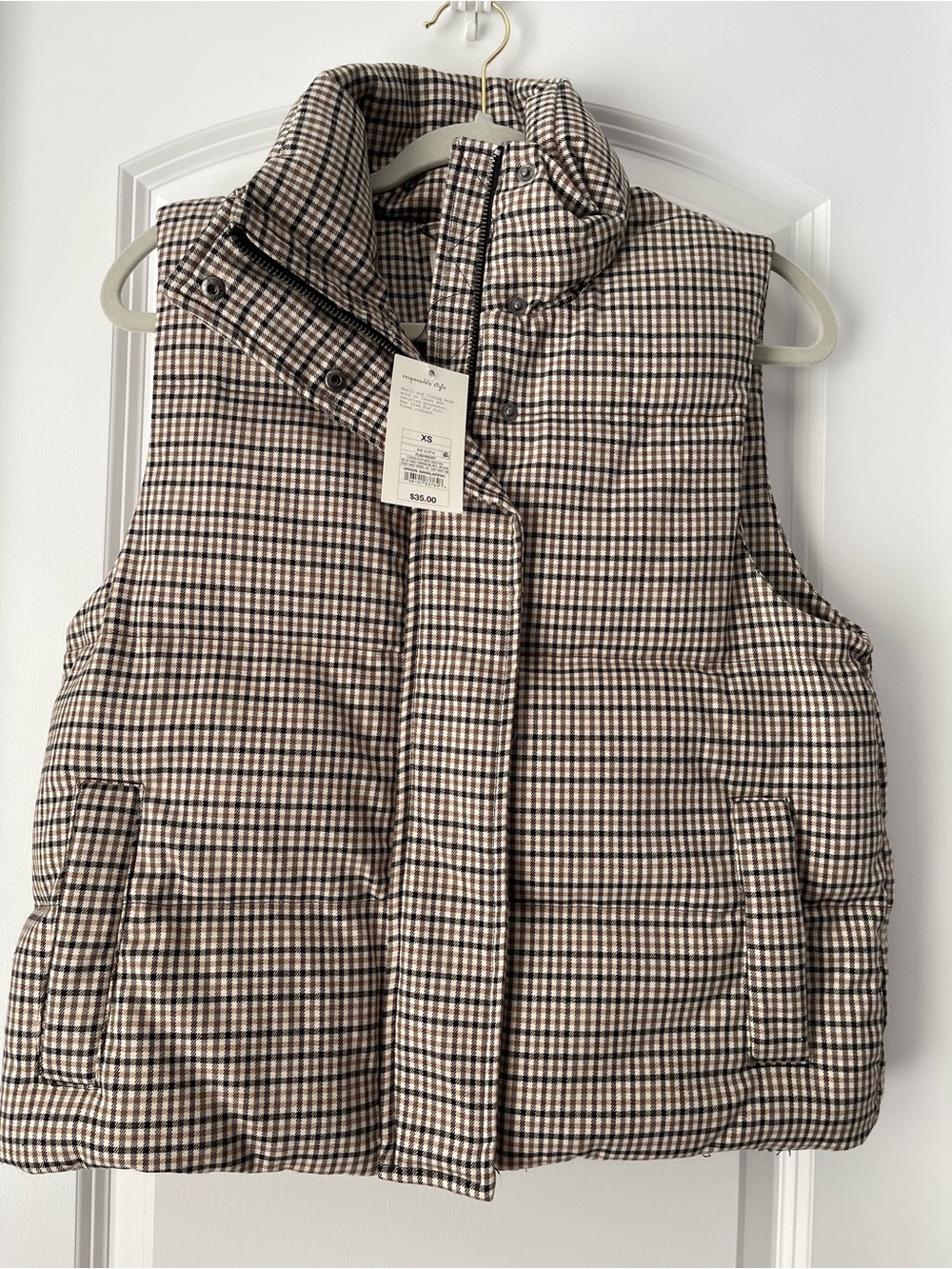 Plaid puffer vest